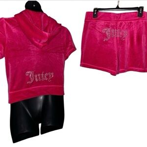 JUICY COUTURE OG BLING RHINESTONE VELOUR VIXEN PINK SHORT-SLEEVE & SHORT SET NWT